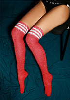 Rhinestone Over-the-Knee Socks - Three Stripe Long Tube Student Socks