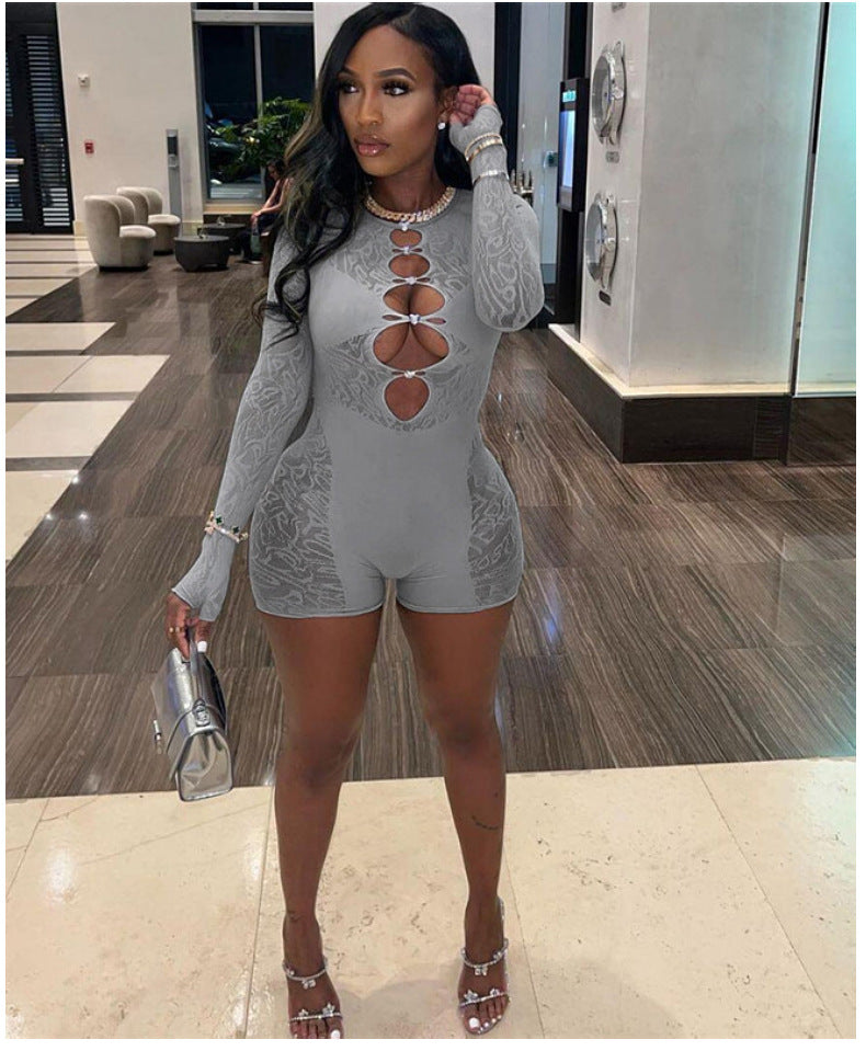 Mesh Bodycon Bodysuit - High Waist Long Sleeve Sleepwear