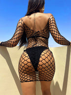 Jacquard Hollow Out Mesh Dress - One-Piece Nightwear