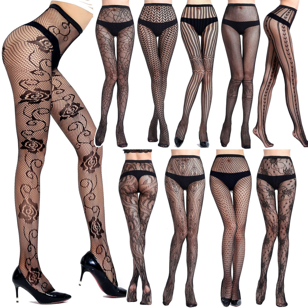 Jacquard Fishnet Stockings - Patterned Mesh Pantyhose Plus Size