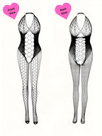 Halter Fishnet Bodysuit - Backless Design