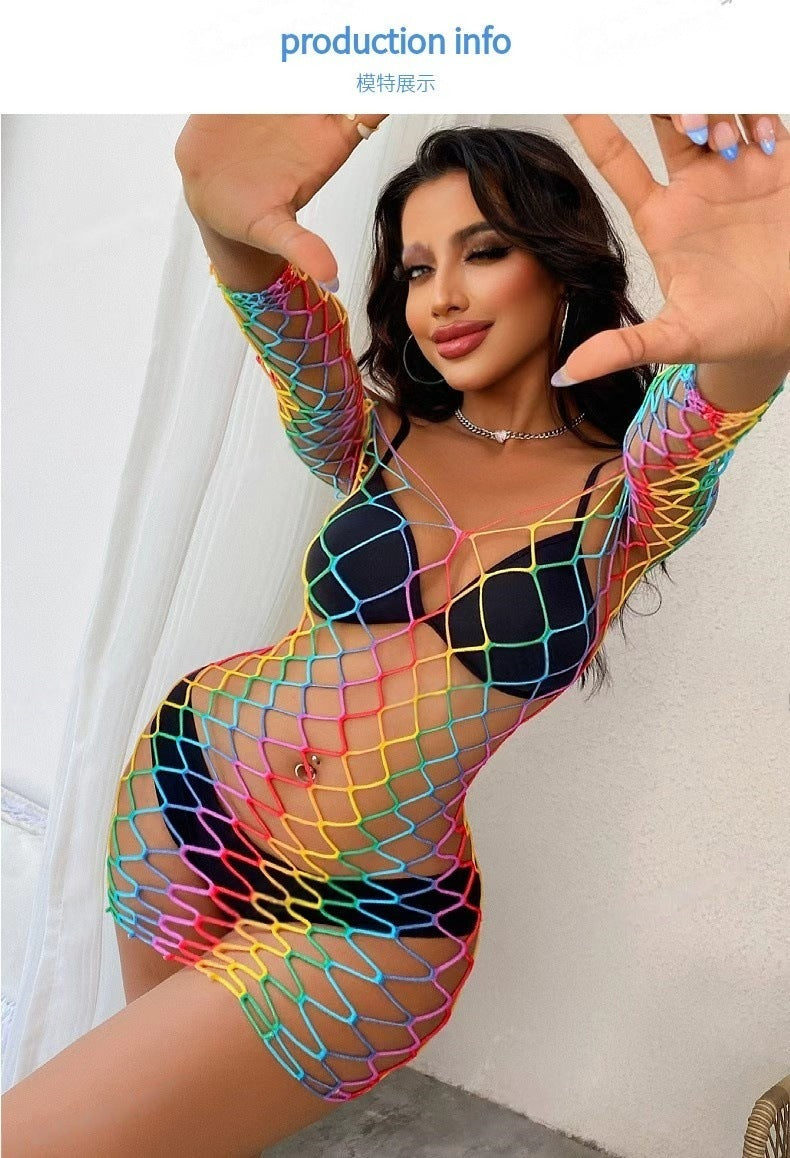Colorful Fishnet Skirt - Bodycon Short Skirt Swimsuit