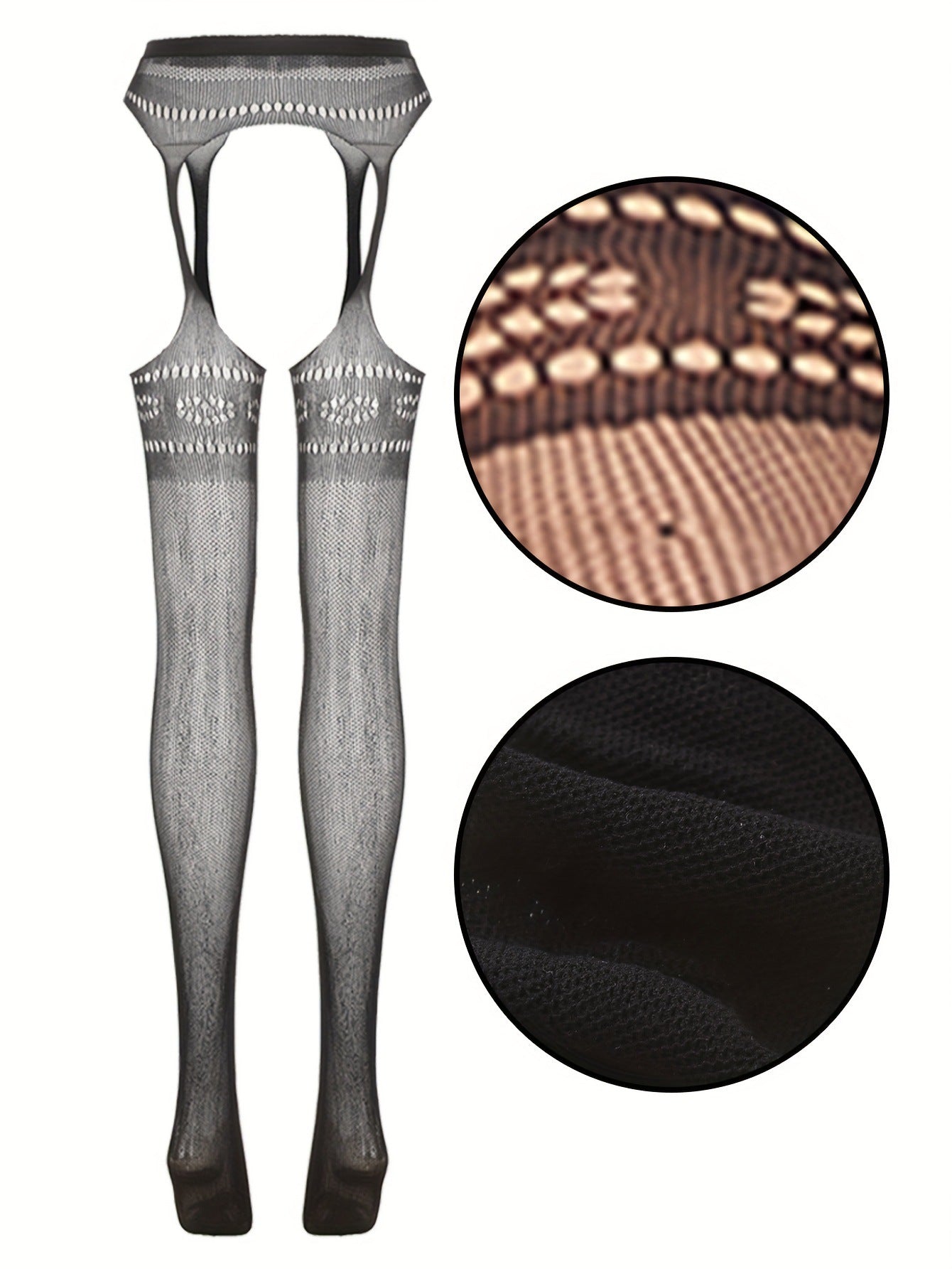 Jacquard Fishnet Pantyhose with Garter - Plus Size Tights